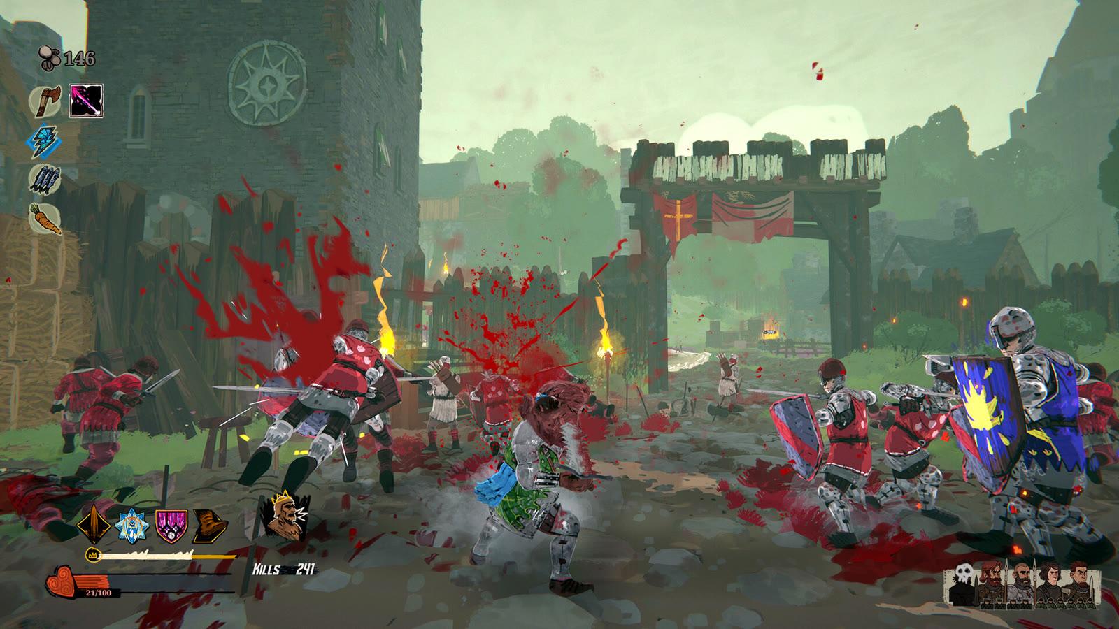 A Tears of Metal hero cutting through red-armored soldiers while allied troops fight nearby